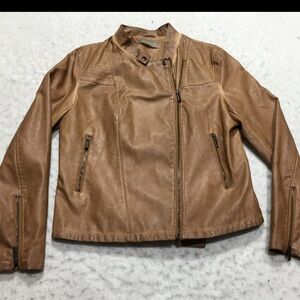 Bagatelle Tan Leather Moto Jacket Asymmetrical Zipper